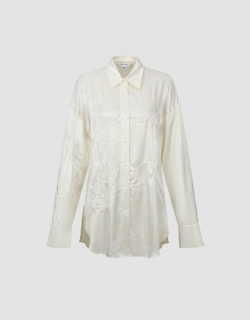 Chemises Urban Revivo Flower Embossed Loose Femme Blanche | XPQ7631DU