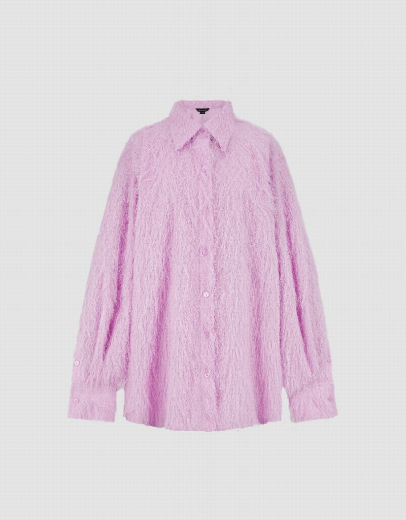 Chemises Urban Revivo Furry Raglan Sleeve Lapel Femme Violette | NDM9832MX