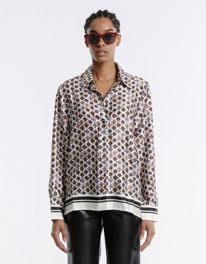 Chemises Urban Revivo Geometric Button Up Femme Grise | ZBW9290WX