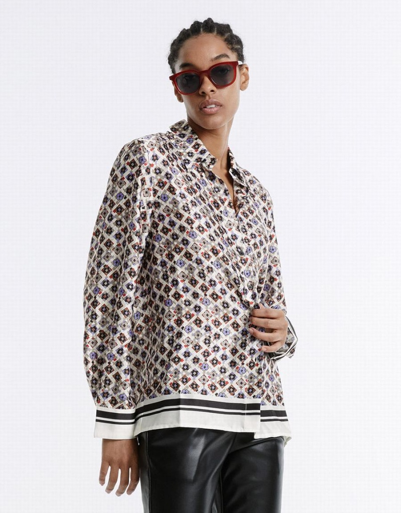 Chemises Urban Revivo Geometric Button Up Femme Grise | ZBW9290WX
