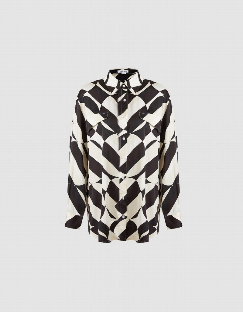 Chemises Urban Revivo Geometric Print Femme Grise | GZU5375VU