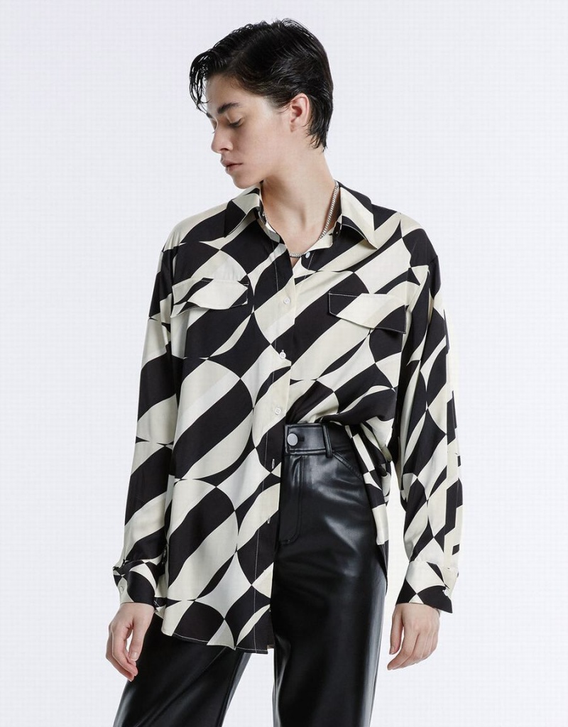 Chemises Urban Revivo Geometric Print Femme Grise | GZU5375VU