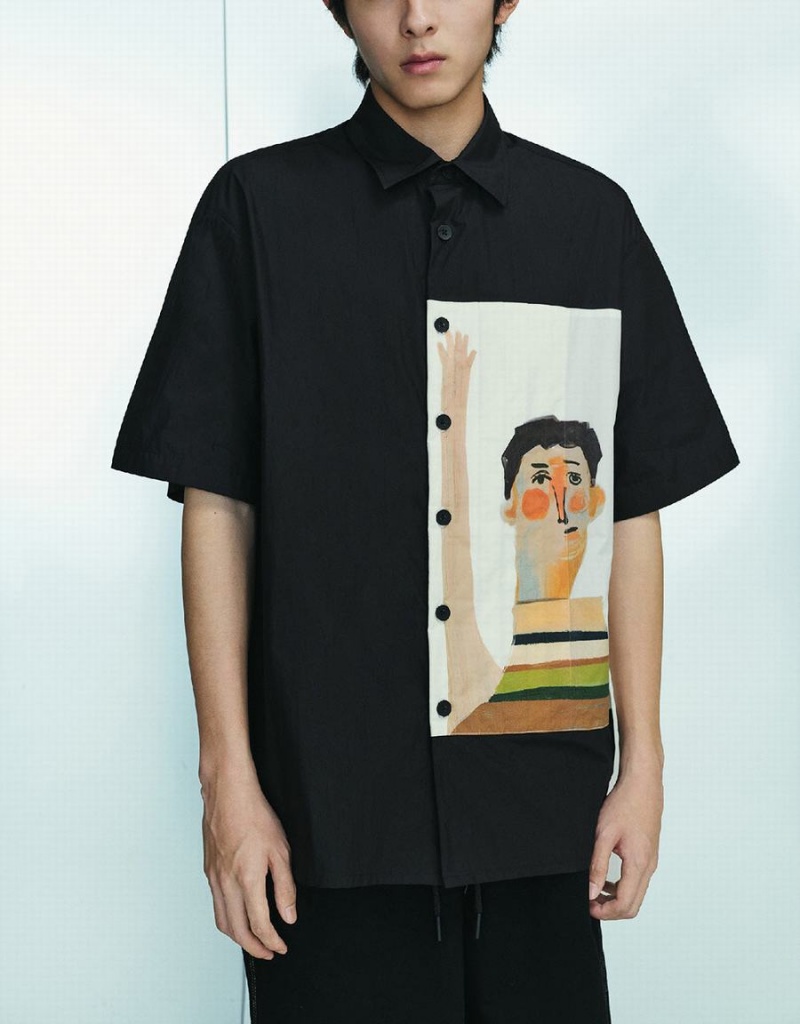 Chemises Urban Revivo Human Printed Loose Homme Noir | MTS2170JX