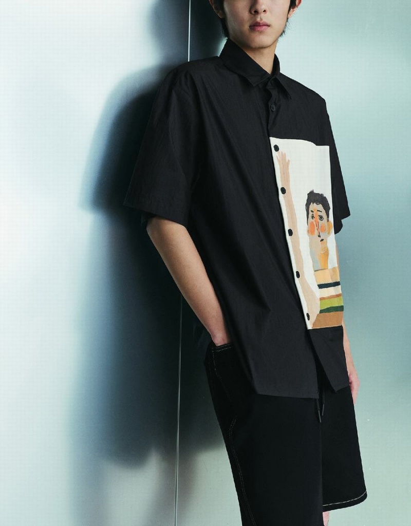 Chemises Urban Revivo Human Printed Loose Homme Noir | MTS2170JX