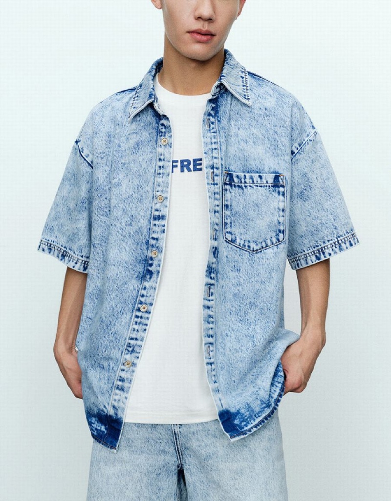 Chemises Urban Revivo Loose Denim Homme Bleu | WWD1039WK