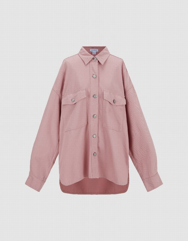 Chemises Urban Revivo Loose Denim With Pockets Femme Rose Rouge | ACZ7742UY