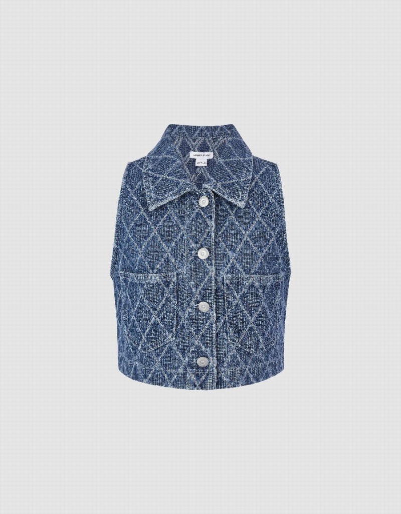 Chemises Urban Revivo Lozenge Denim Femme Bleu | RAR6273EZ