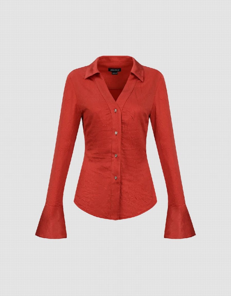 Chemises Urban Revivo Mince V-Neck Femme Orange | BWD9585ZJ
