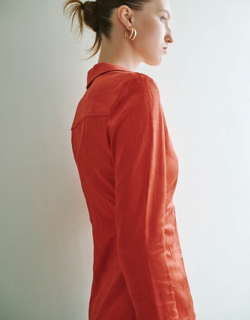 Chemises Urban Revivo Mince V-Neck Femme Orange | BWD9585ZJ