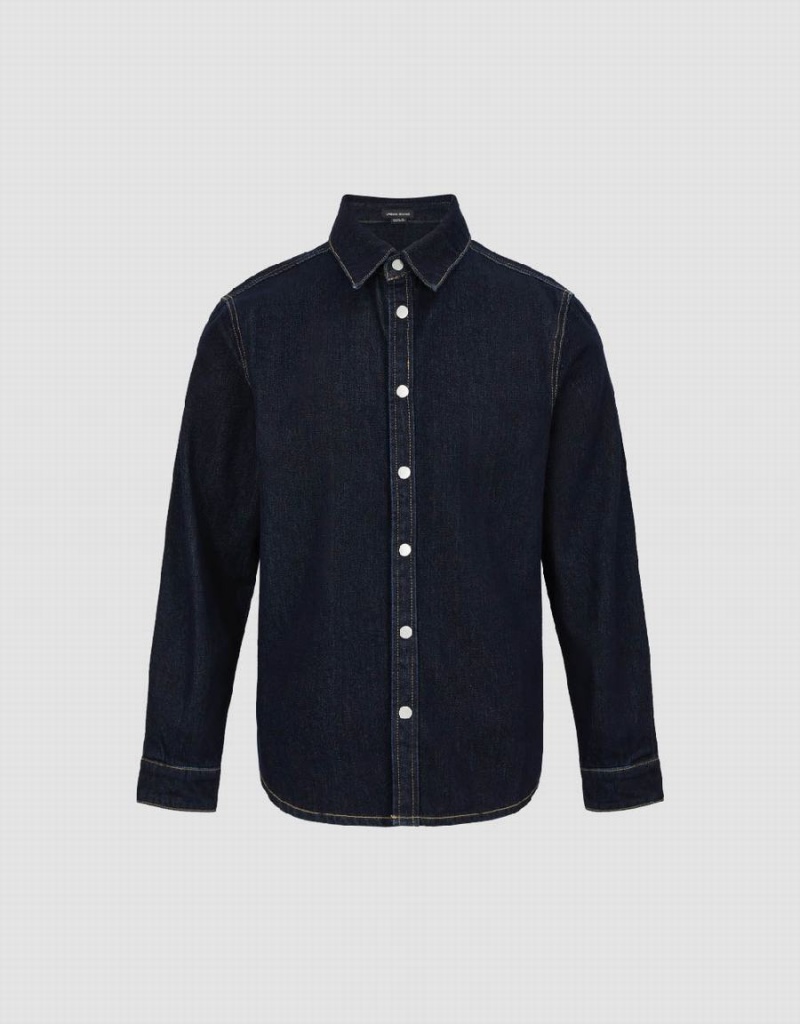 Chemises Urban Revivo Press Button Denim Homme Bleu | WSF2178LU