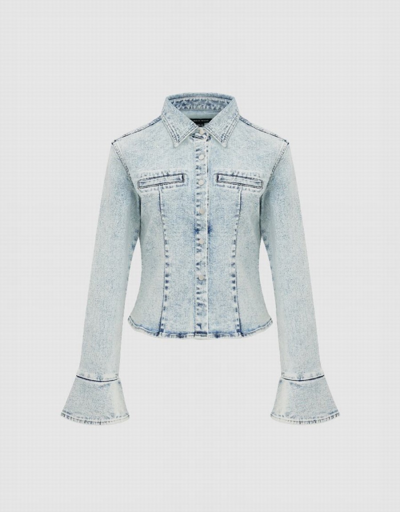 Chemises Urban Revivo Press Button Denim Femme Bleu | XJM6642ZX