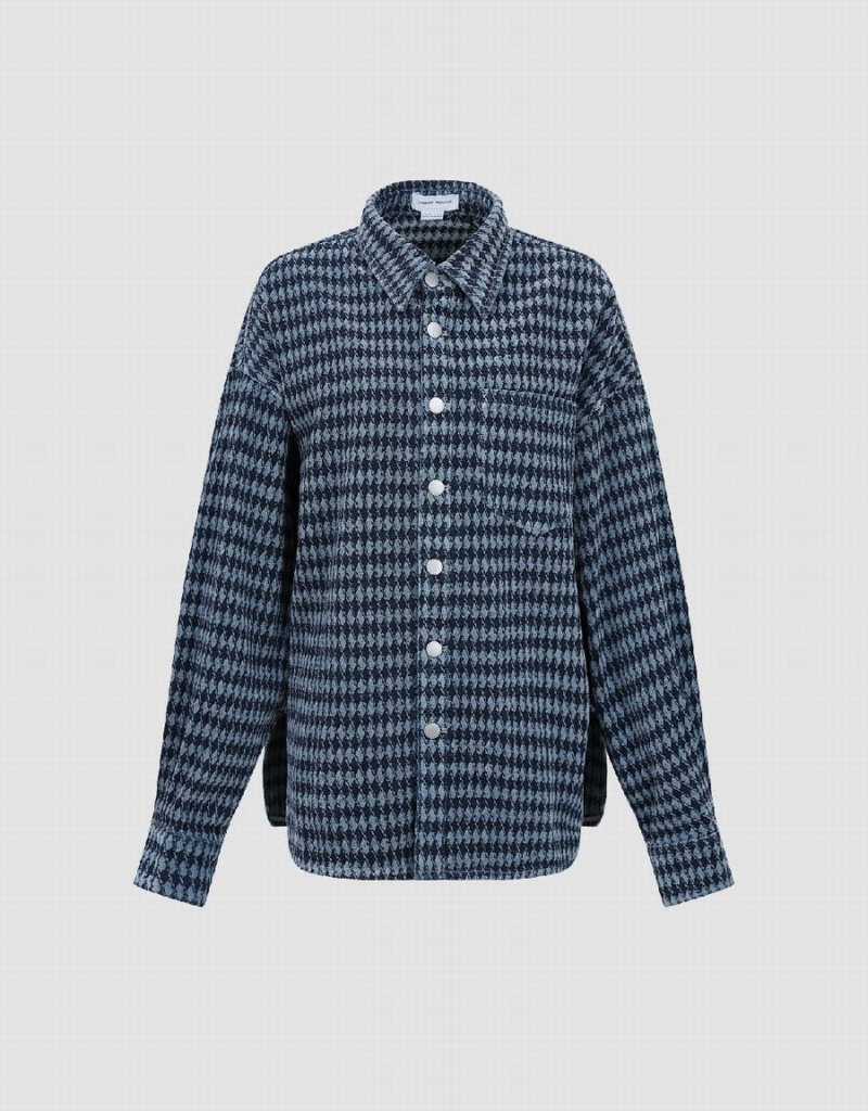 Chemises Urban Revivo Press Buttoned Checkered Denim Femme Bleu | WLZ9244ZU