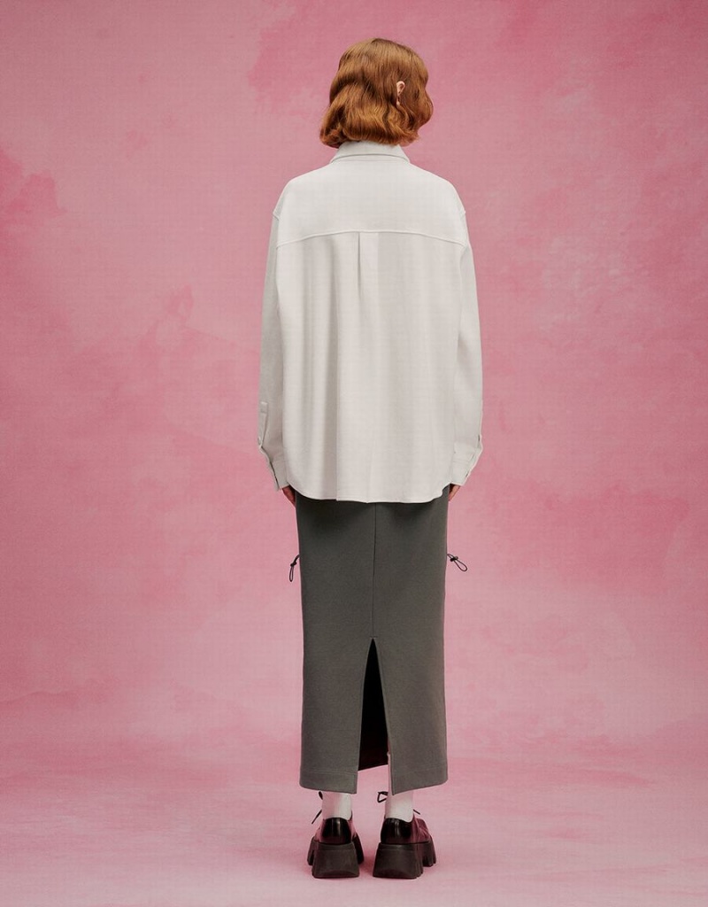 Chemises Urban Revivo Press Buttoned Oversized Femme Blanche | LPY6990AM