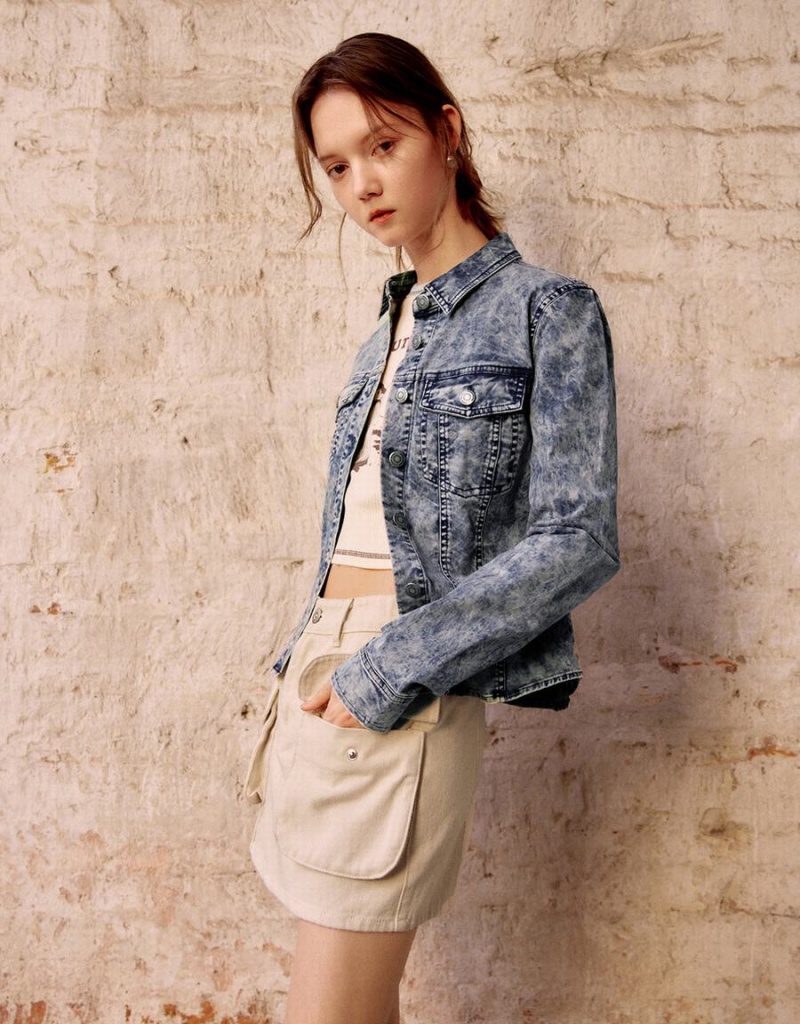 Chemises Urban Revivo Press Buttoned Skater Femme Bleu | SNT8370YO