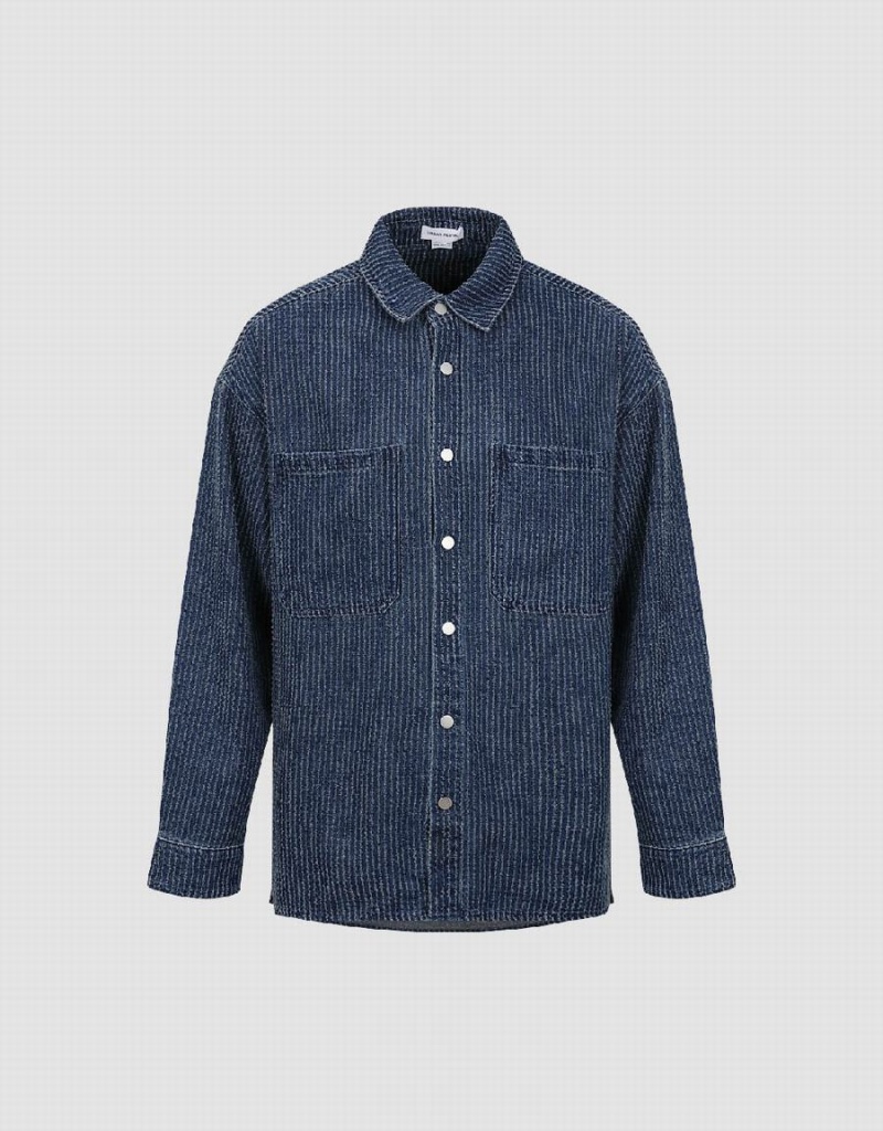 Chemises Urban Revivo Pressed Button Denim Homme Bleu | JSU2582RD