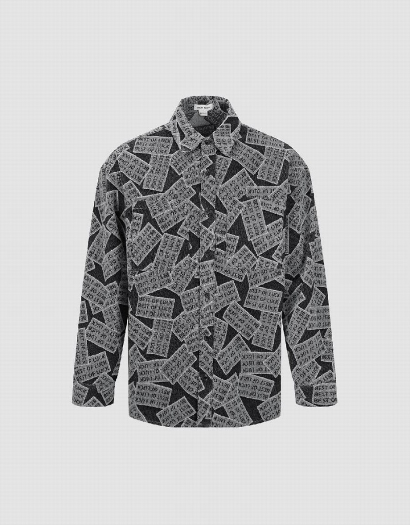 Chemises Urban Revivo Printed Loose Denim Homme Noir | SQW2169RU