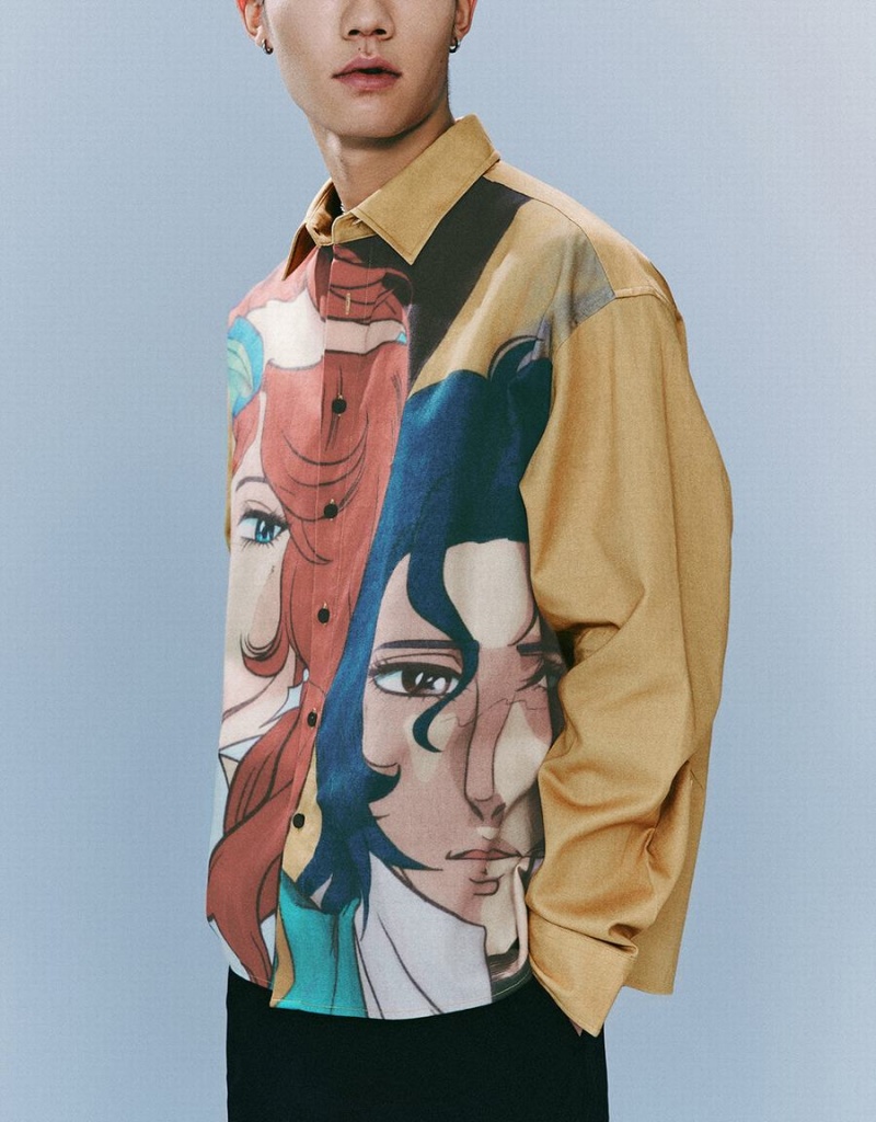 Chemises Urban Revivo Printed Loose Homme Jaune | MAA6737QW