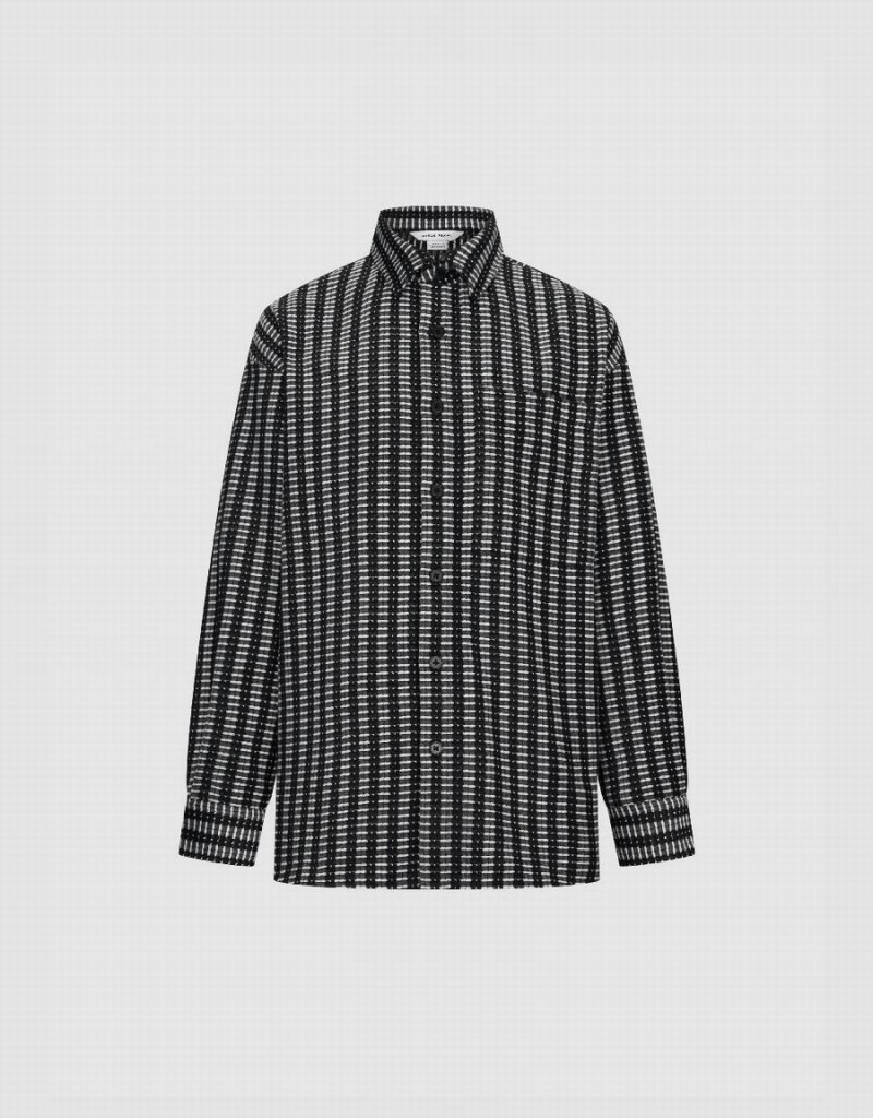 Chemises Urban Revivo Rayé Button Up Oversized Homme Noir | JGC6878IV