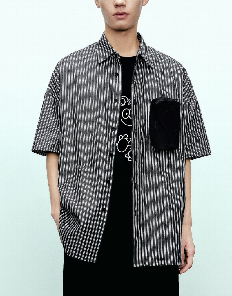 Chemises Urban Revivo Rayé Loose Homme Grise | FOF32100QR