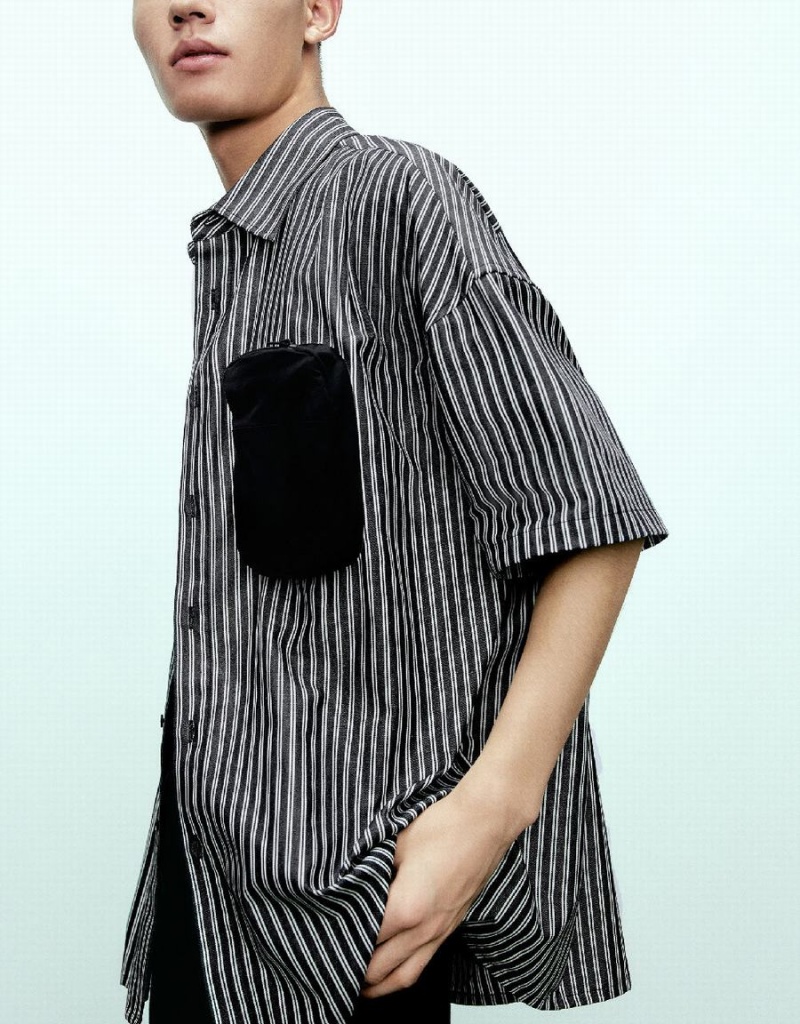 Chemises Urban Revivo Rayé Loose Homme Grise | FOF32100QR