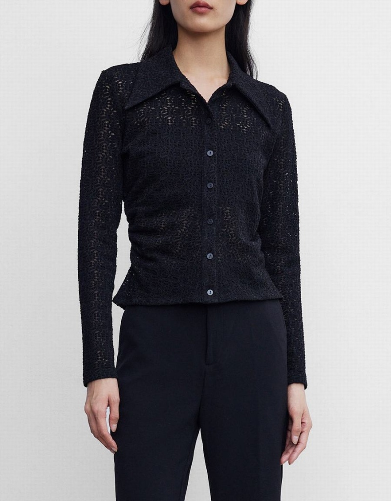 Chemises Urban Revivo Ruched Button Up Fitted Femme Noir | QZY6513PL