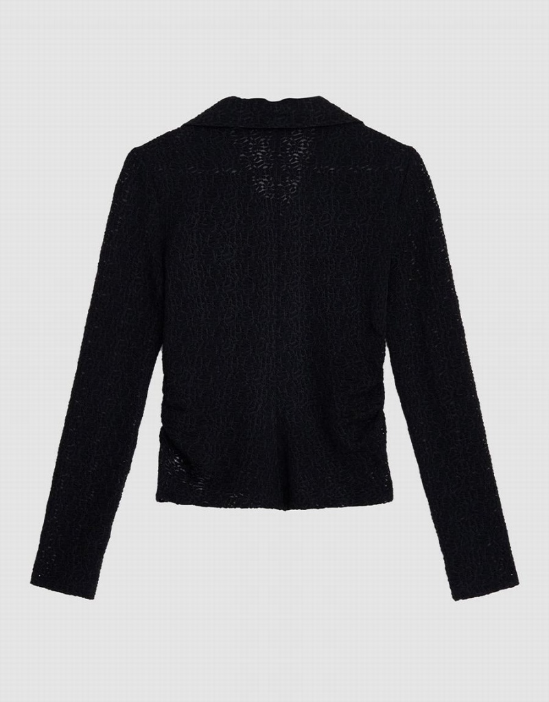Chemises Urban Revivo Ruched Button Up Fitted Femme Noir | QZY6513PL