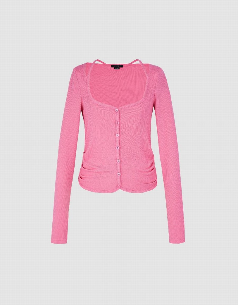 Chemises Urban Revivo Ruched Crew Neck Tricoté Top Femme Rose | PCS7639GB