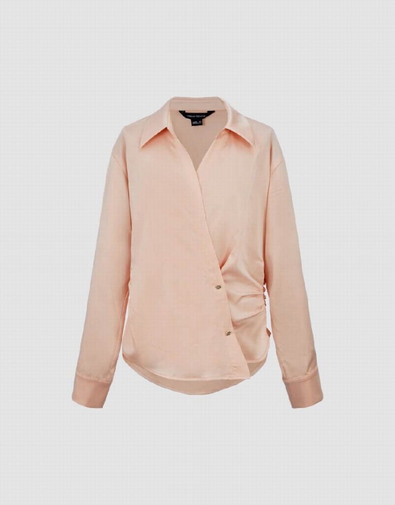 Chemises Urban Revivo Ruched Thin Femme Rose | ITX2595SZ