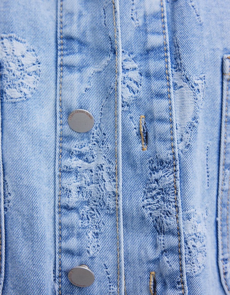Chemises Urban Revivo Seashell Patched Pocket Denim Femme Bleu | RLL6081WR