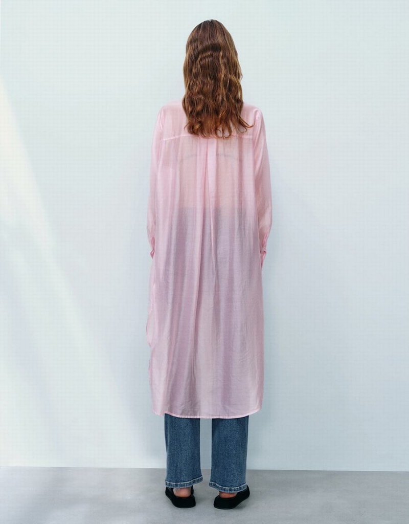 Chemises Urban Revivo Sheer Long Droit Femme Rose | LFC9441SF