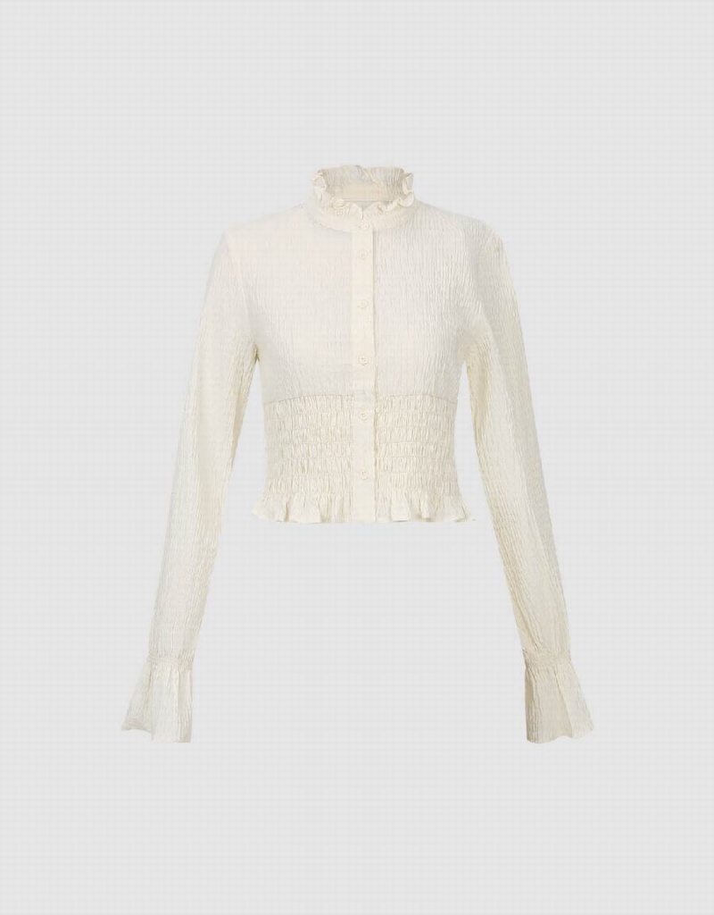 Chemises Urban Revivo Shirred Mince Skater Femme Blanche | JDX858AJ