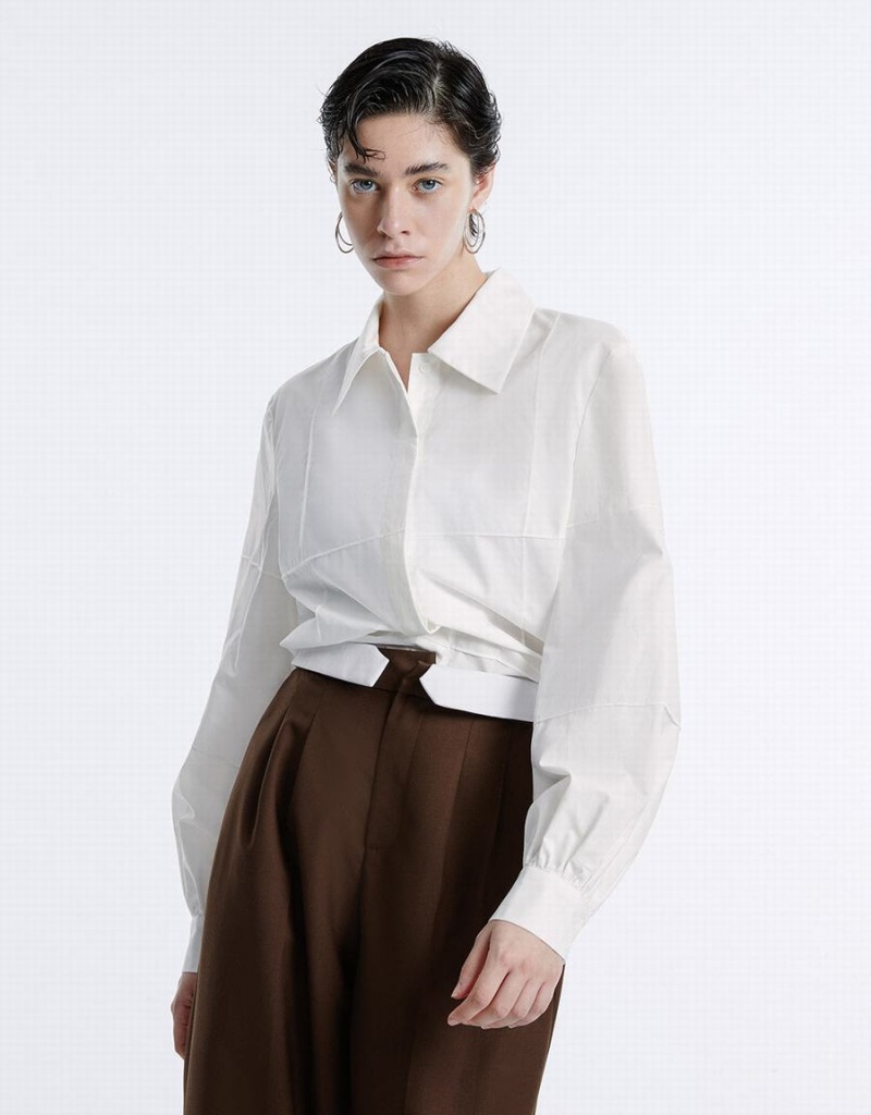 Chemises Urban Revivo Stitch Detail Femme Blanche | OVD3564NM