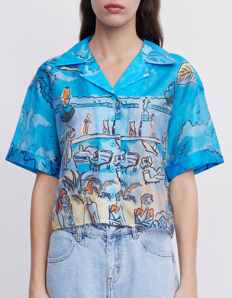 Chemises Urban Revivo Summer Landscape Femme Bleu | ICA8852XE