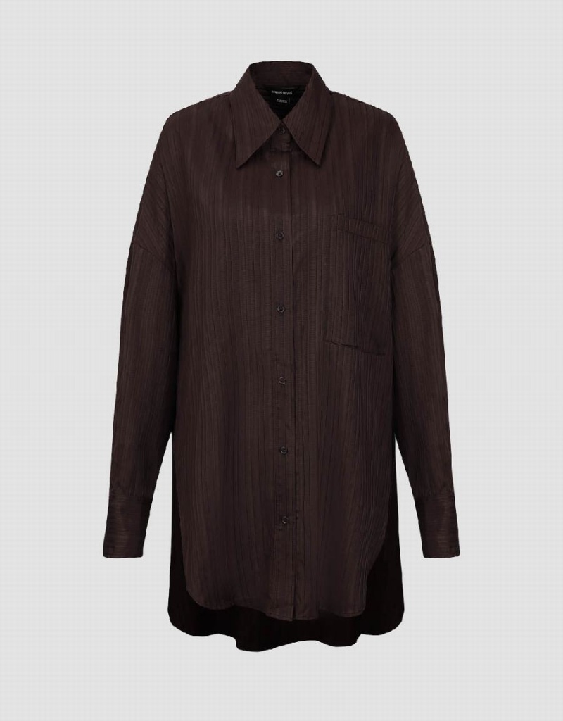 Chemises Urban Revivo Textured Button Up Oversized Femme Marron Foncé | HUZ3538OS