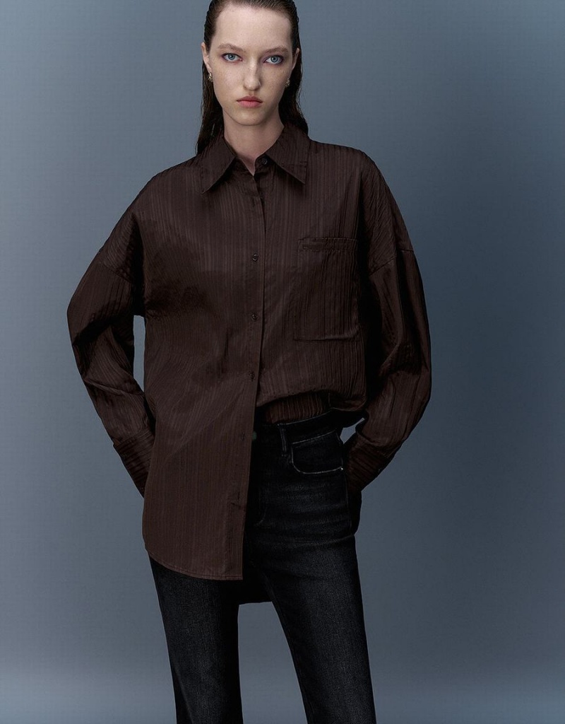 Chemises Urban Revivo Textured Button Up Oversized Femme Marron Foncé | HUZ3538OS