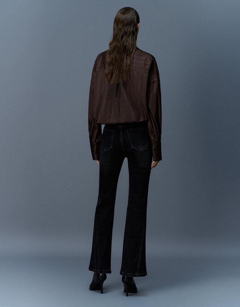 Chemises Urban Revivo Textured Button Up Oversized Femme Marron Foncé | HUZ3538OS
