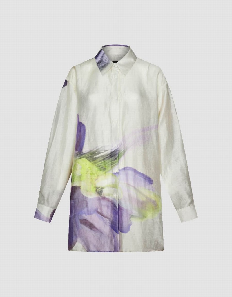 Chemises Urban Revivo Textured Printed Droit Femme Blanche | OBH275MP