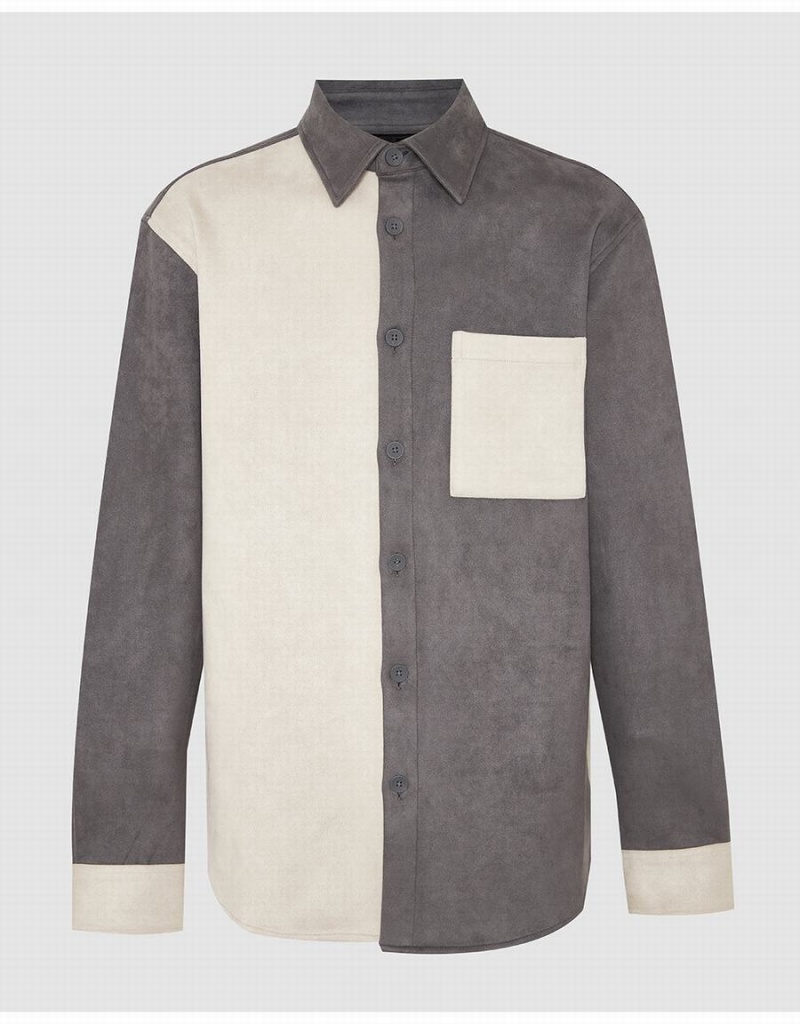 Chemises Urban Revivo Two Toned Button Up Homme Grise Foncé | YIJ784ML