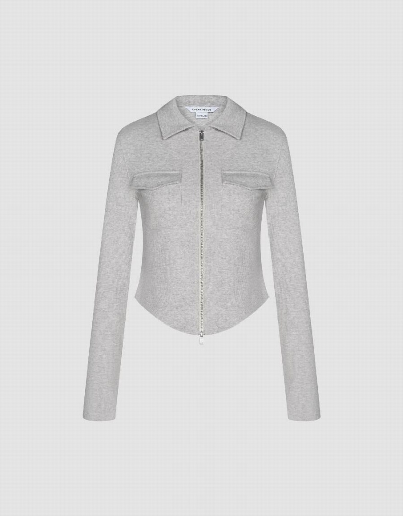 Chemises Urban Revivo Zippé Front Mince Femme Grise | IDK1971WL