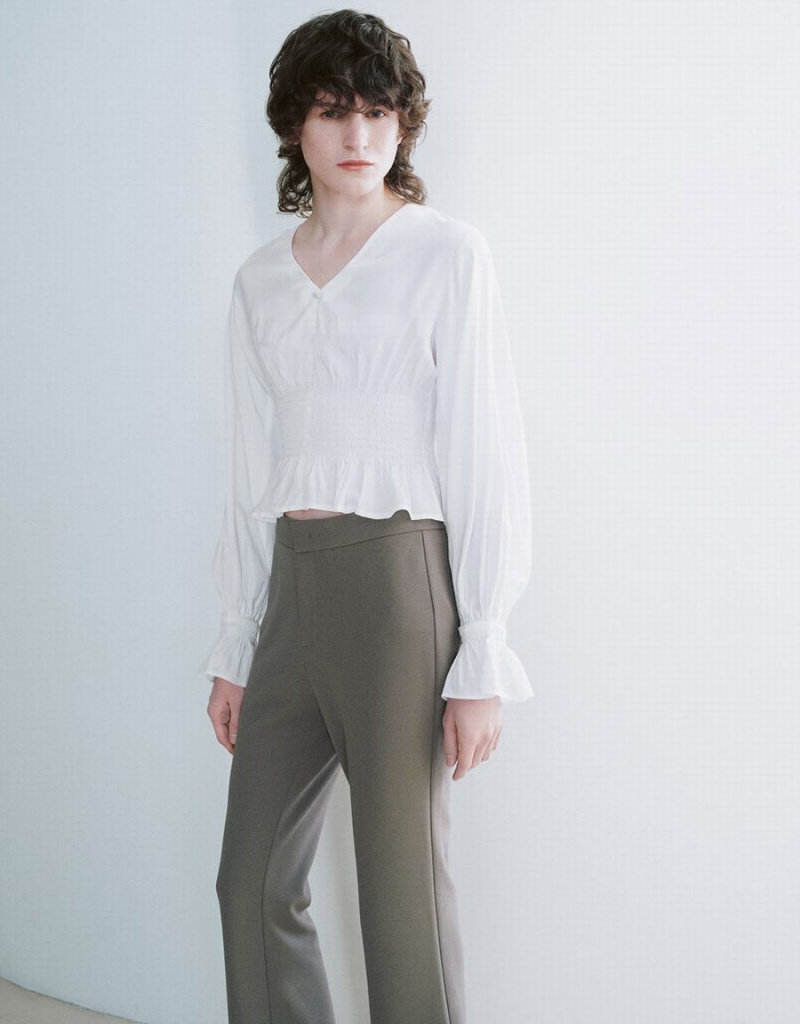 Chemisier Urban Revivo Chiffon V-Neck Overhead Femme Blanche | GKK7624EH