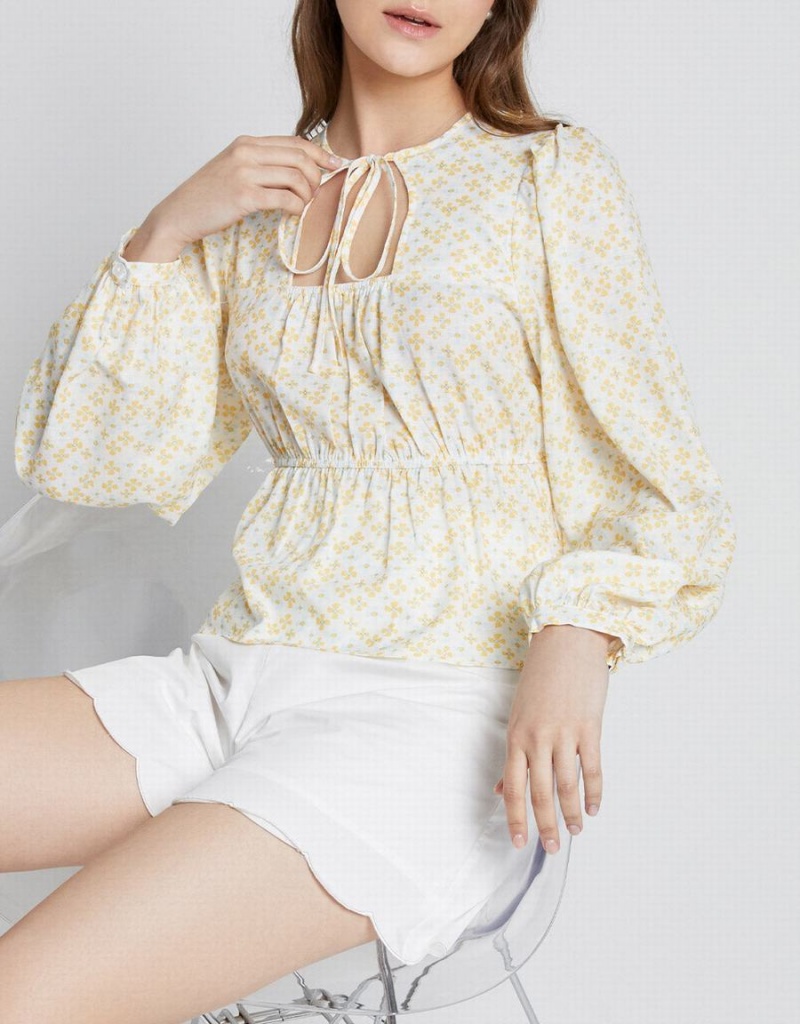 Chemisier Urban Revivo Floral Print Cut Out Femme Jaune | DSJ946SZ
