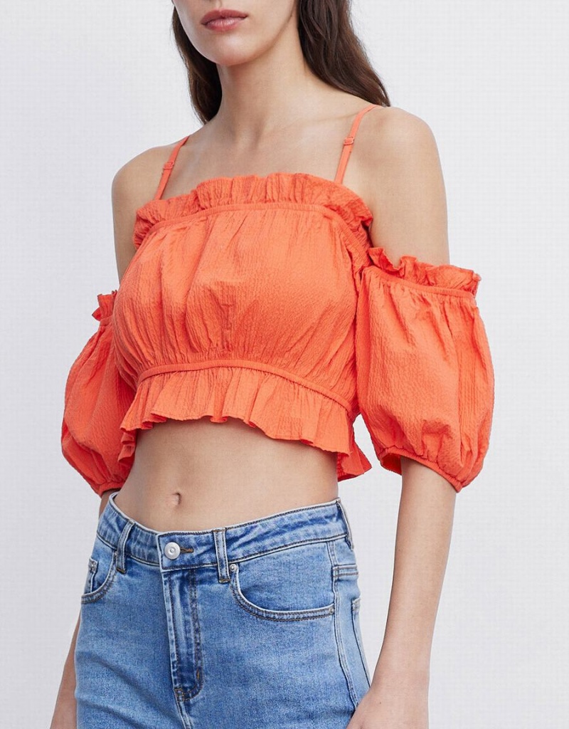 Chemisier Urban Revivo Frill Trim Cold Shoulder Femme Rose | VJJ5957XQ