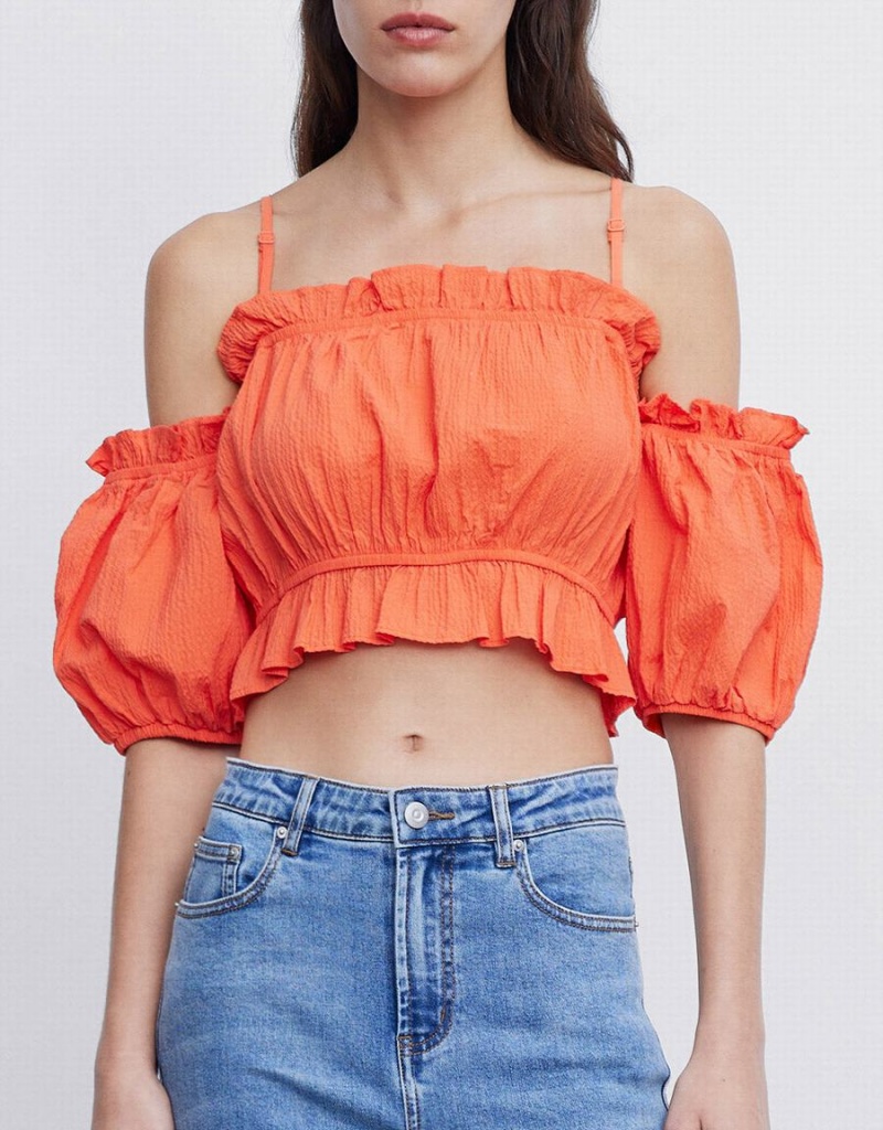 Chemisier Urban Revivo Frill Trim Cold Shoulder Femme Rose | VJJ5957XQ