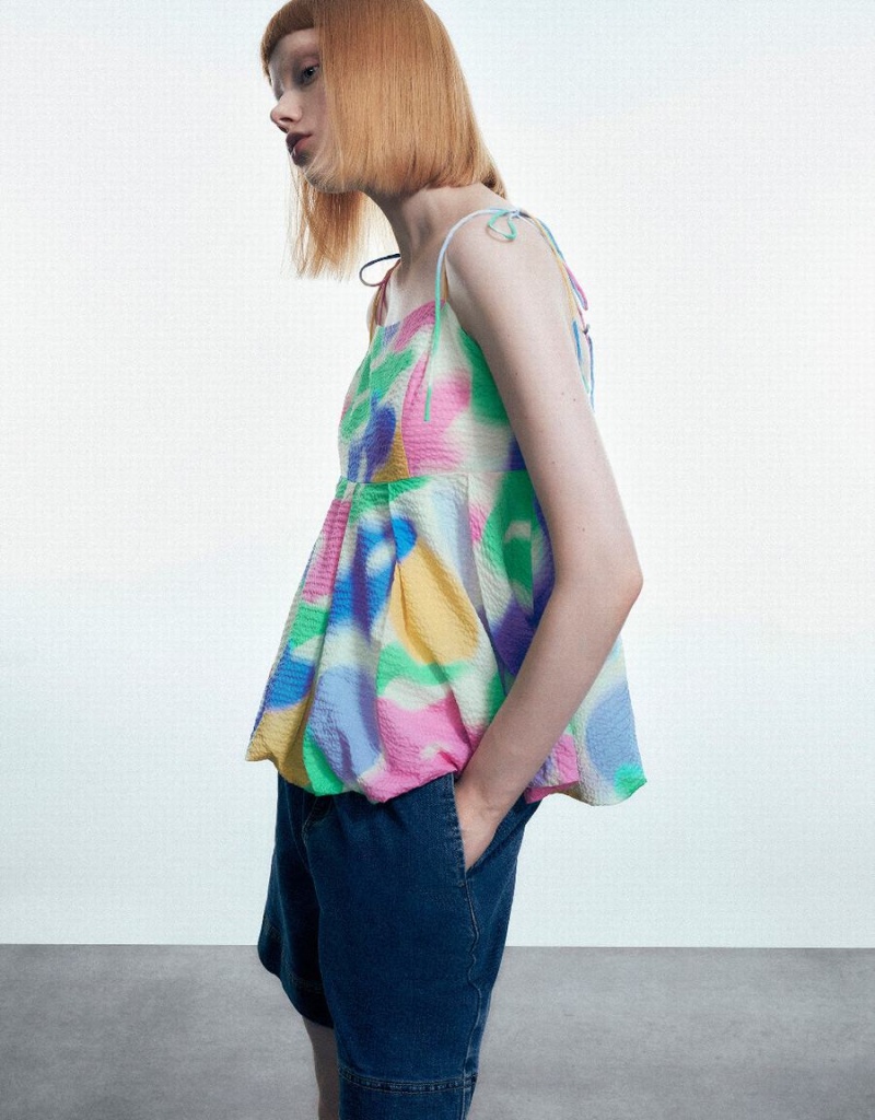 Chemisier Urban Revivo Printed Off-Shoulder Cami Femme Multicolore | MMX7299BF