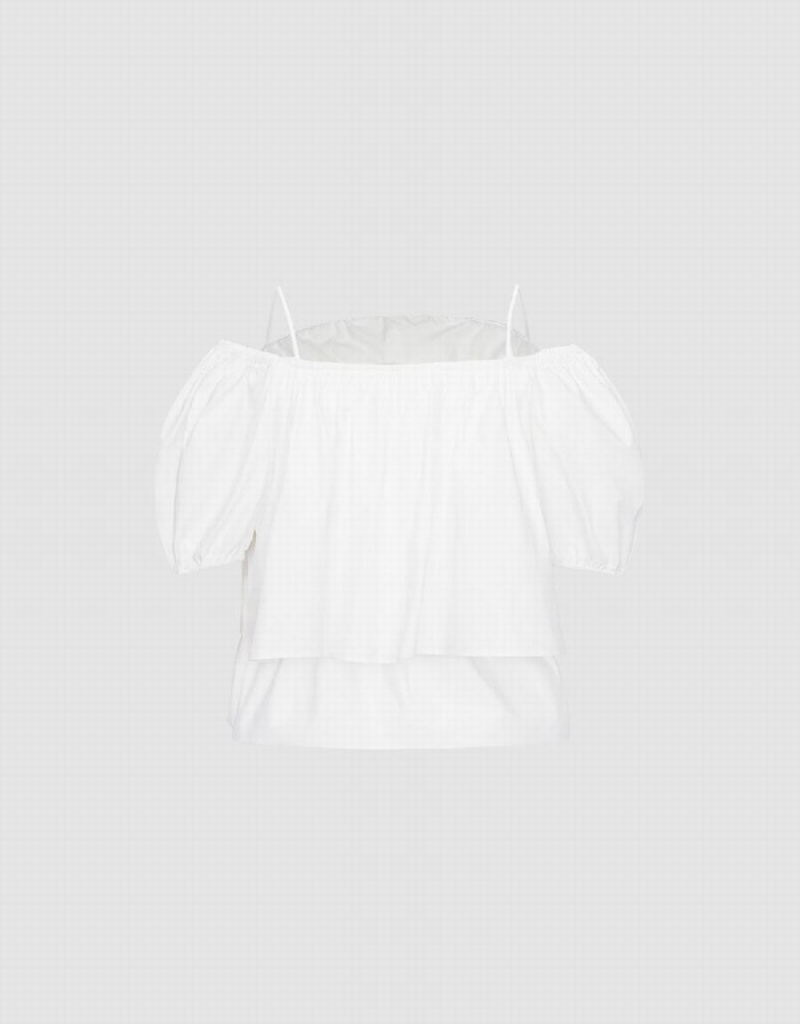 Chemisier Urban Revivo Puff Sleeve Off-Shoulder Overhead Femme Blanche | SZQ2459WI