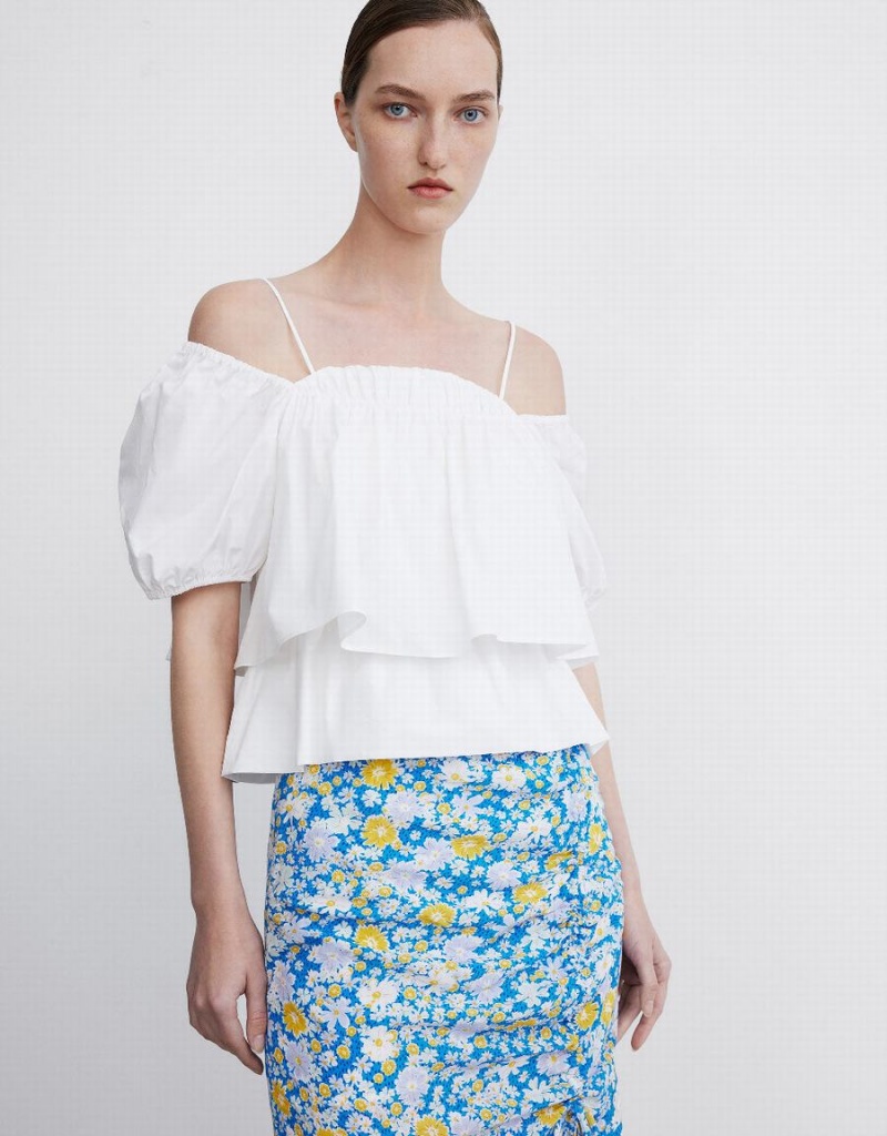 Chemisier Urban Revivo Puff Sleeve Off-Shoulder Overhead Femme Blanche | SZQ2459WI