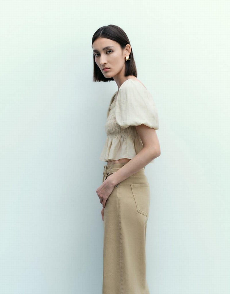 Chemisier Urban Revivo Puff Sleeve Square-Cut Collar Overhead Femme Beige | KSL1691TP
