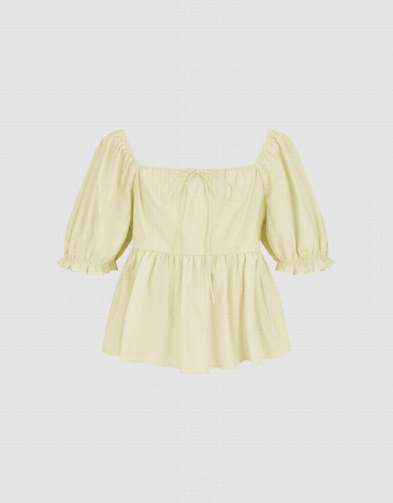 Chemisier Urban Revivo Puff Sleeve Square-Cut Collar Overhead Femme Jaune | LIN9113EK