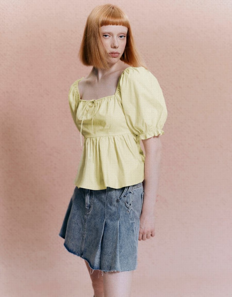 Chemisier Urban Revivo Puff Sleeve Square-Cut Collar Overhead Femme Jaune | LIN9113EK