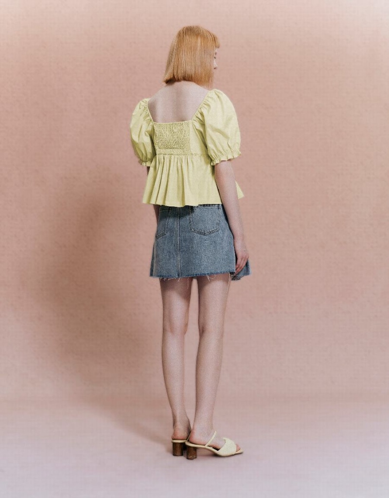 Chemisier Urban Revivo Puff Sleeve Square-Cut Collar Overhead Femme Jaune | LIN9113EK